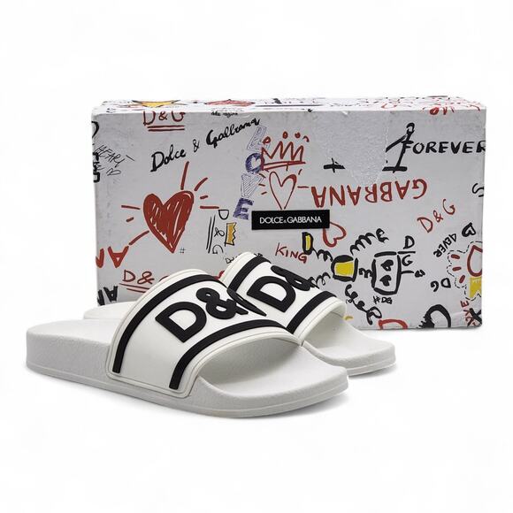 Dolce & Gabbana Logo Saint Barth Rubber Pool Slides White EU 39 US 9 - NWB $320 - Picture 1 of 7